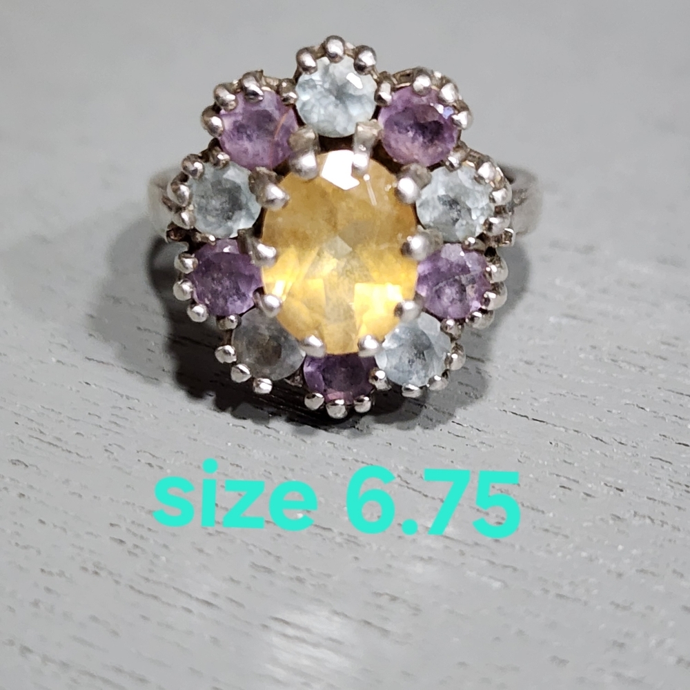 Sterling silver ring with yellow blue and purple stones size 6.75 jewelry